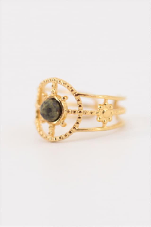 ANILLO MUJER ACERO DORADO PIEDRA VERDE AJUSTABLE
