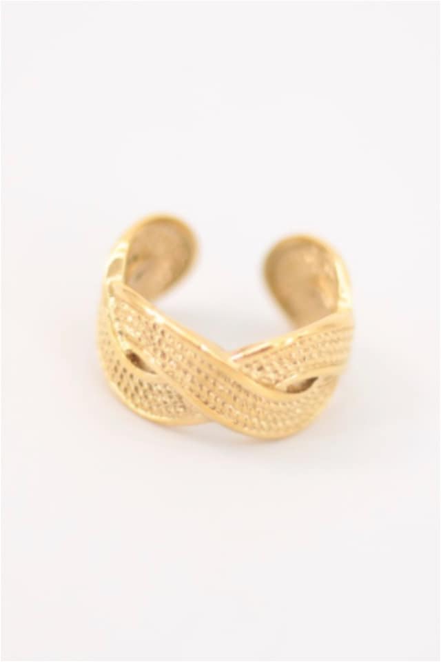 ANILLO MUJER ACERO DORADO TRENZA INFINITO GRUESO - Imagen 3