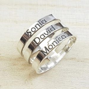 Anillo Plata de ley tres nombres PERSONALIZADO