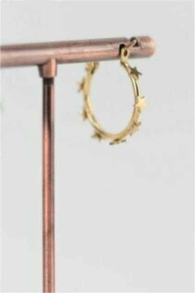 Pendientes mujer acero dorado aros estrellas - Imagen 2