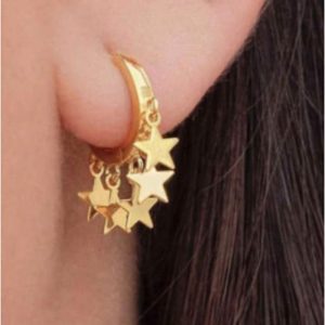 Pendientes mujer acero dorado aros estrellas