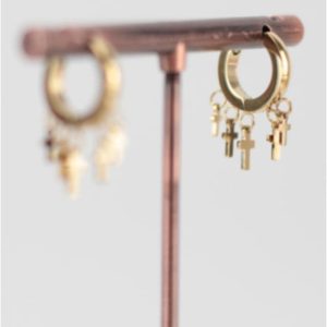PENDIENTE ACERO DORADO ARO CRUCES MUJER