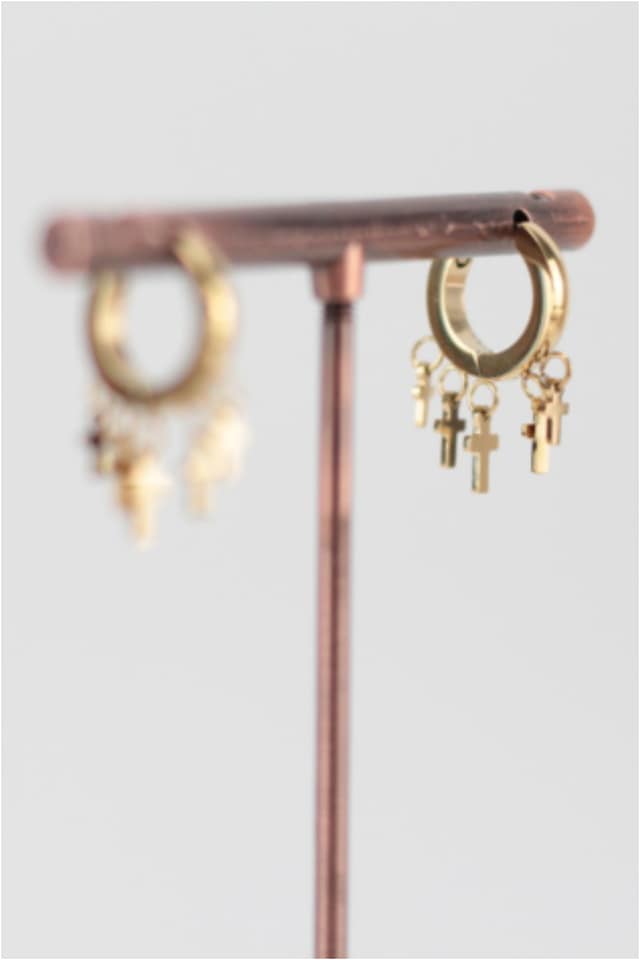 PENDIENTE ACERO DORADO ARO CRUCES MUJER - Imagen 2