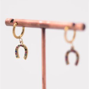 Pendientes mujer acero dorado herradura colores