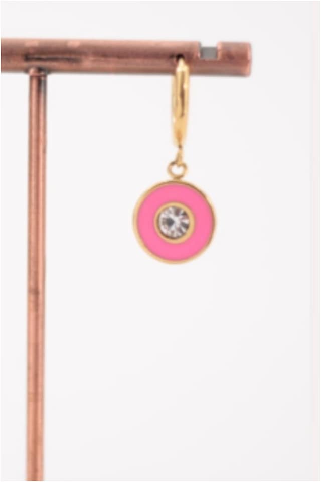 Pendientes acero dorado esmaltado rosa - Imagen 3