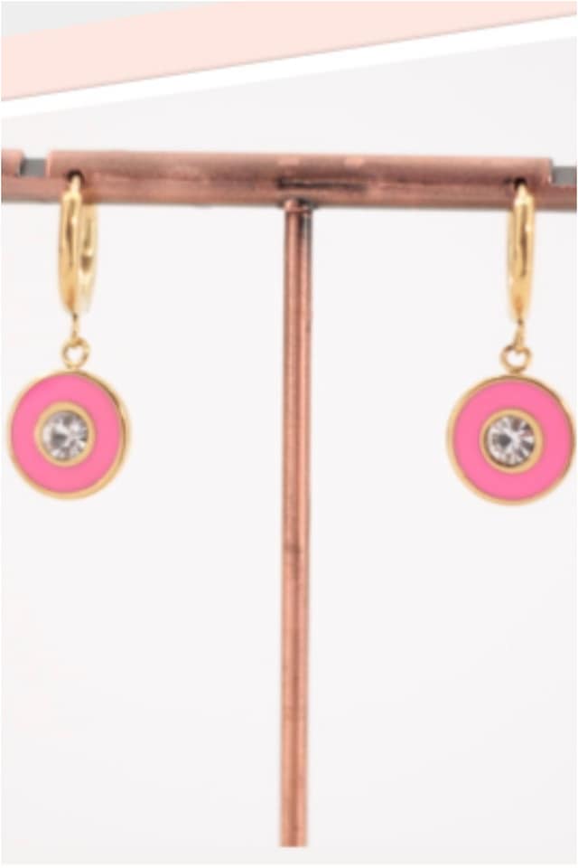 Pendientes acero dorado esmaltado rosa