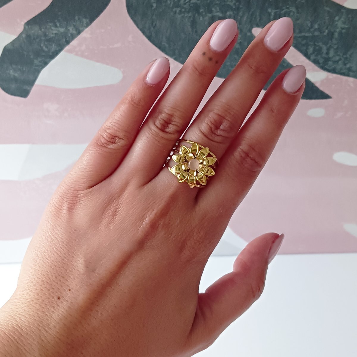 Anillo ERIKA Dorado / Rosa - Imagen 3
