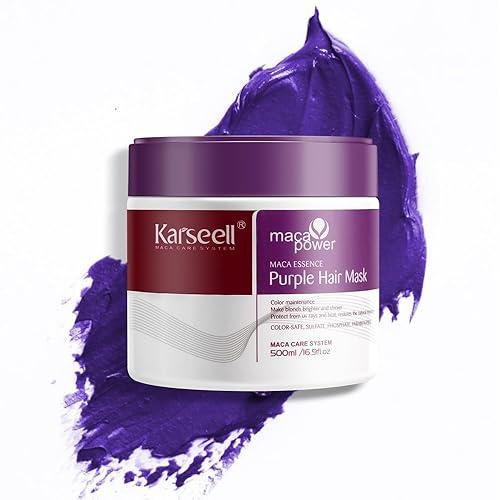 Karseell Purple Hair Mask – 500 ml Mascarilla matizadora para neutralizar amarillos y nutrir profundamente