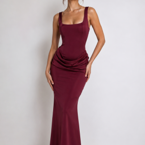 Vestido Falda Seda Cintura Cascada