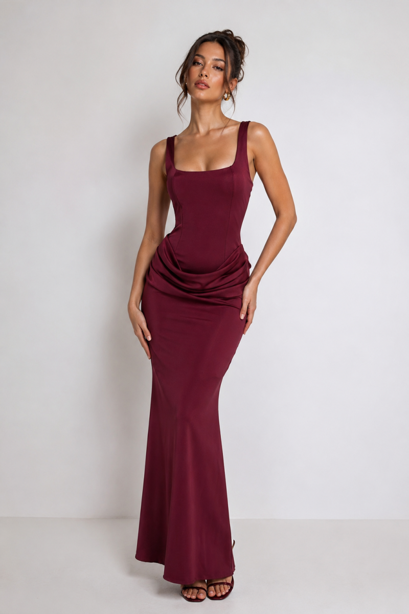 Vestido Falda Seda Cintura Cascada