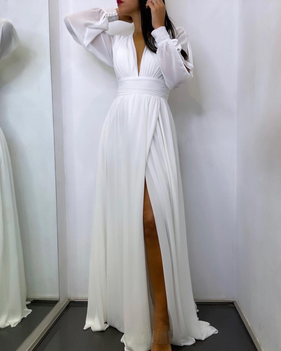 Vestido Gasa Aberturas Mangas Novia - Imagen 4