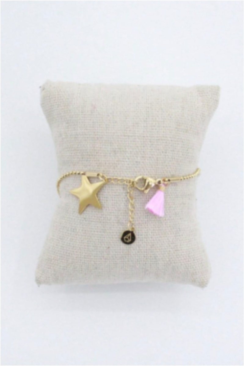 Pulsera mujer acero dorado estrella y pompón - Imagen 2