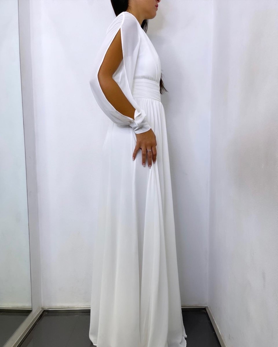 Vestido Gasa Aberturas Mangas Novia - Imagen 3