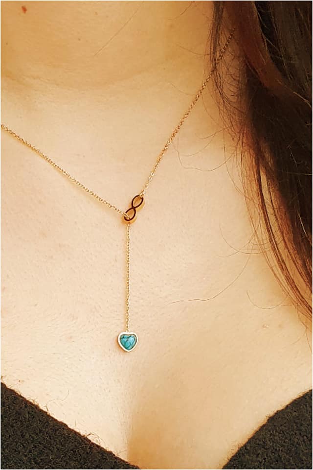 COLLAR MUJER ACERO DORADO CON CORAZON Y INFINITO - Imagen 2
