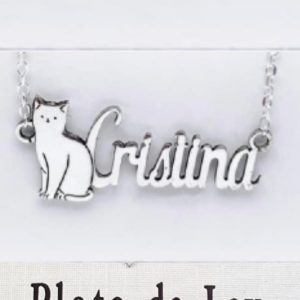 Gargantilla GATO con nombre en Plata de ley