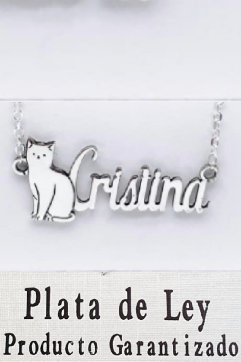 Gargantilla GATO con nombre en Plata de ley - Imagen 2