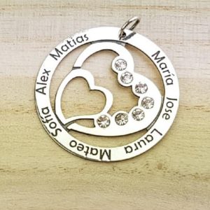 Colgante CORAZONES con cristales y nombres personalizados de plata de ley