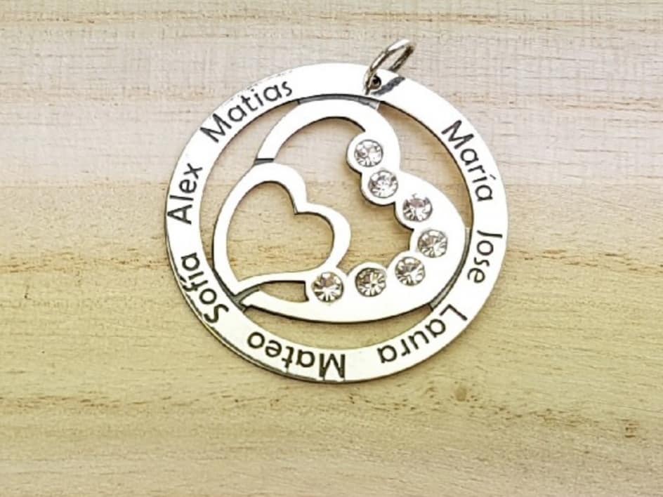 Colgante CORAZONES con cristales y nombres personalizados de plata de ley