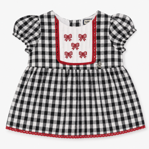 Vestido para Niña de Cuadros Vichy Negro y Lazos Bordados – Nekenia
