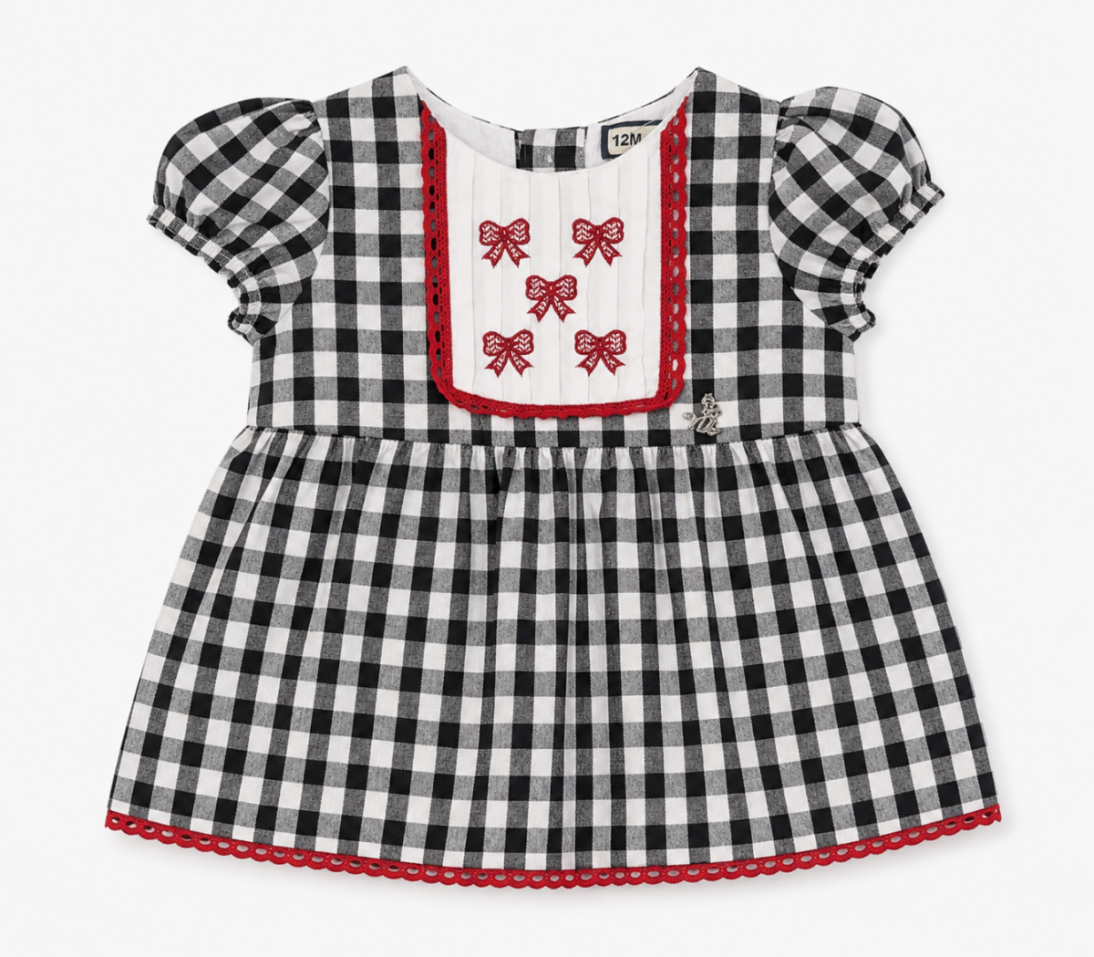 Vestido para Niña de Cuadros Vichy Negro y Lazos Bordados – Nekenia