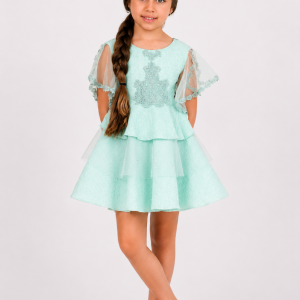 Vestido para Niña de Ceremonia Verde Agua con Encaje – Nekenia
