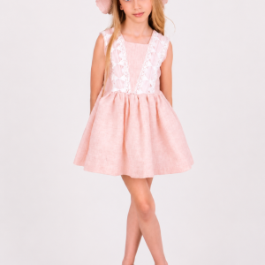Vestido para Niña Rosa Palo con Encaje Blanco – Nekenia