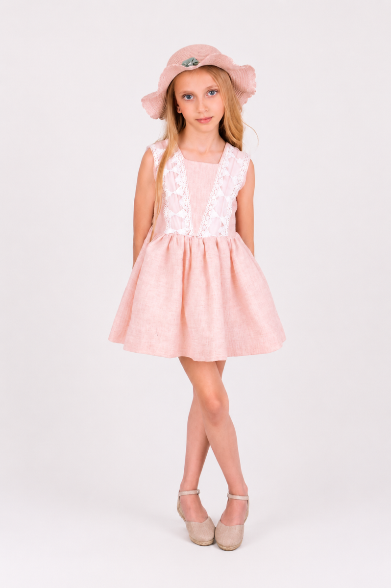 Vestido para Niña Rosa Palo con Encaje Blanco – Nekenia