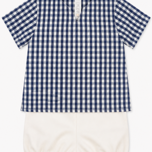 Conjunto infantil vichy azul con cubrepañal – Paloma de la O