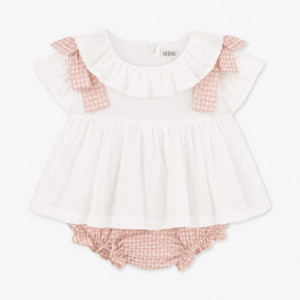 Jesusito blanco con vichy rosa y volantes – BBZ Creaciones