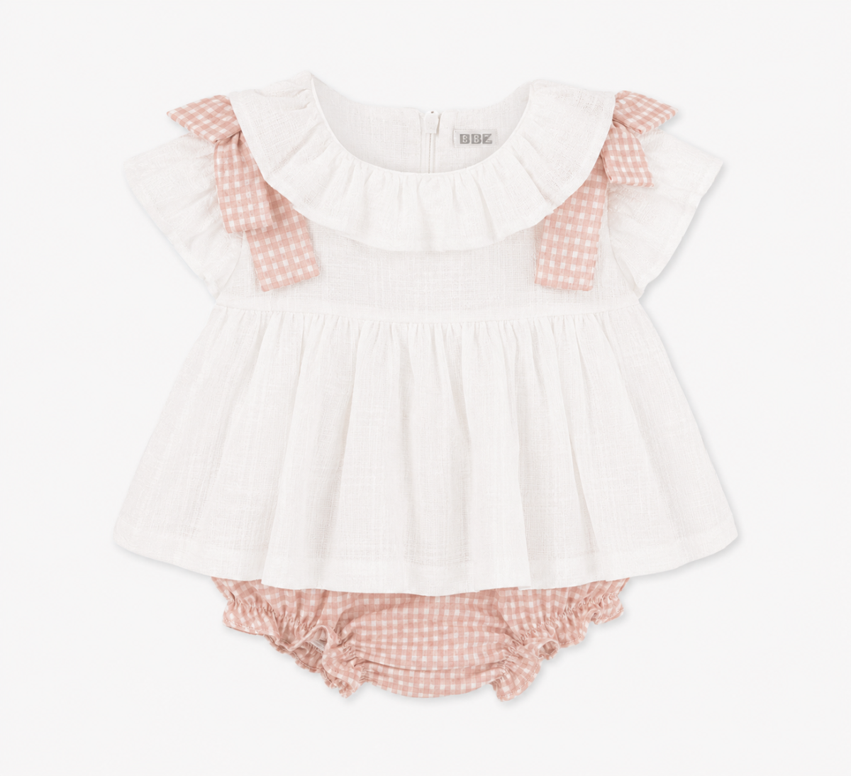 Jesusito blanco con vichy rosa y volantes – BBZ Creaciones
