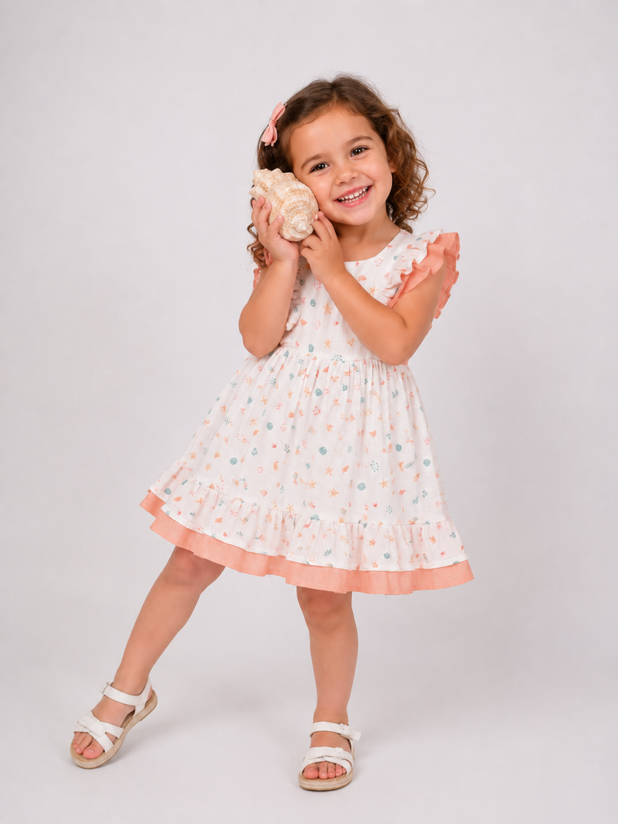 Vestido Infantil Marítimo con Volantes en Tono Coral para Niña – BBZ Creaciones - Imagen 2