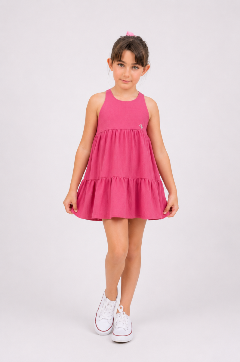 Vestido Playero Fucsia con Volante Inferior para Niña – Vera
