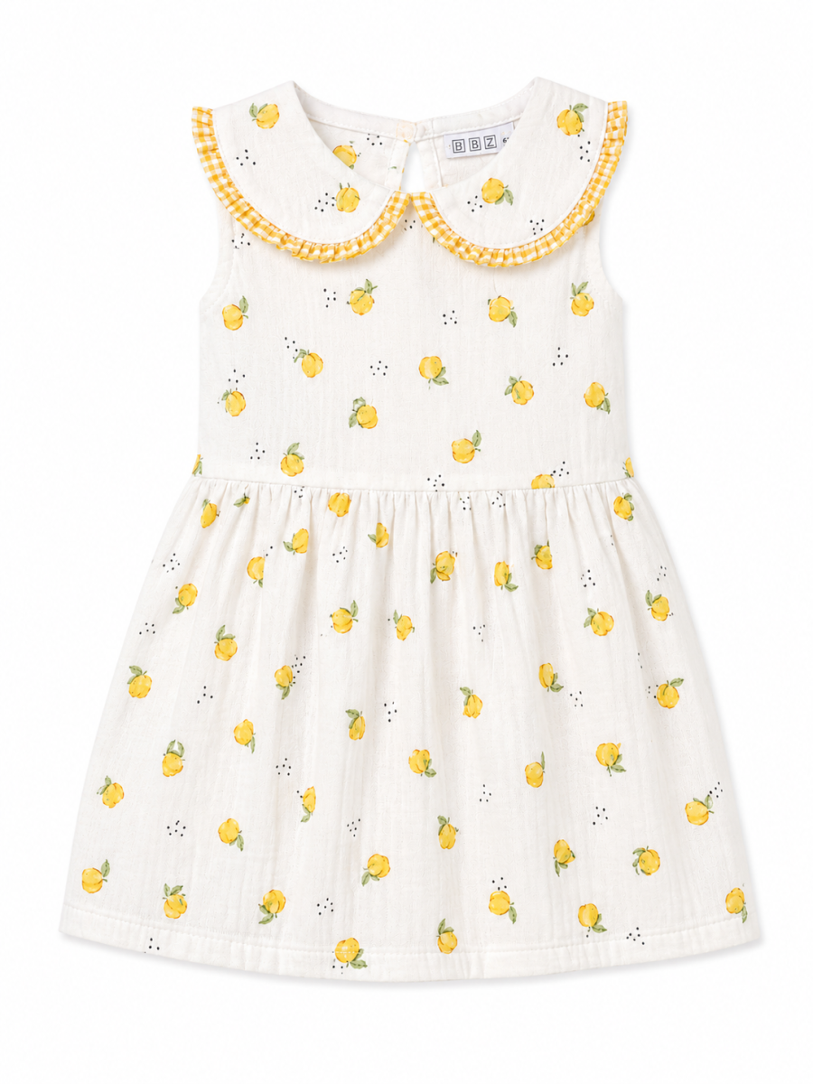 Vestido Infantil para Niña Estampado de Limones con Cuello Babero – BBZ Creaciones - Imagen 2