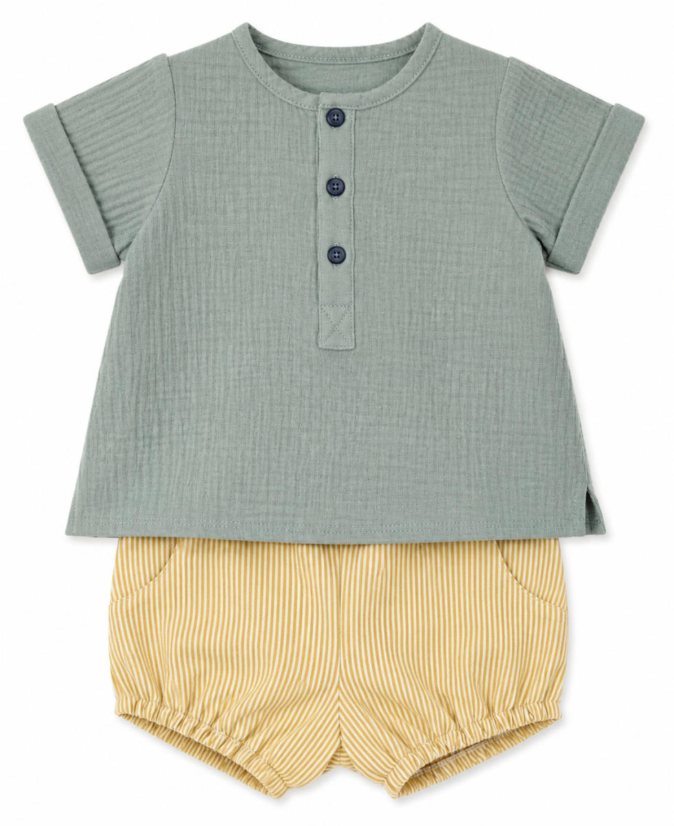 Conjunto de Camiseta de Bambula Verde y Ranita a Rayas para Niño – Paloma de la O - Imagen 2