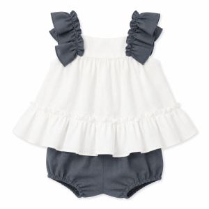 Conjunto Infantil de Blusa con Volantes y Ranita Azul para Niña – BBZ Creaciones