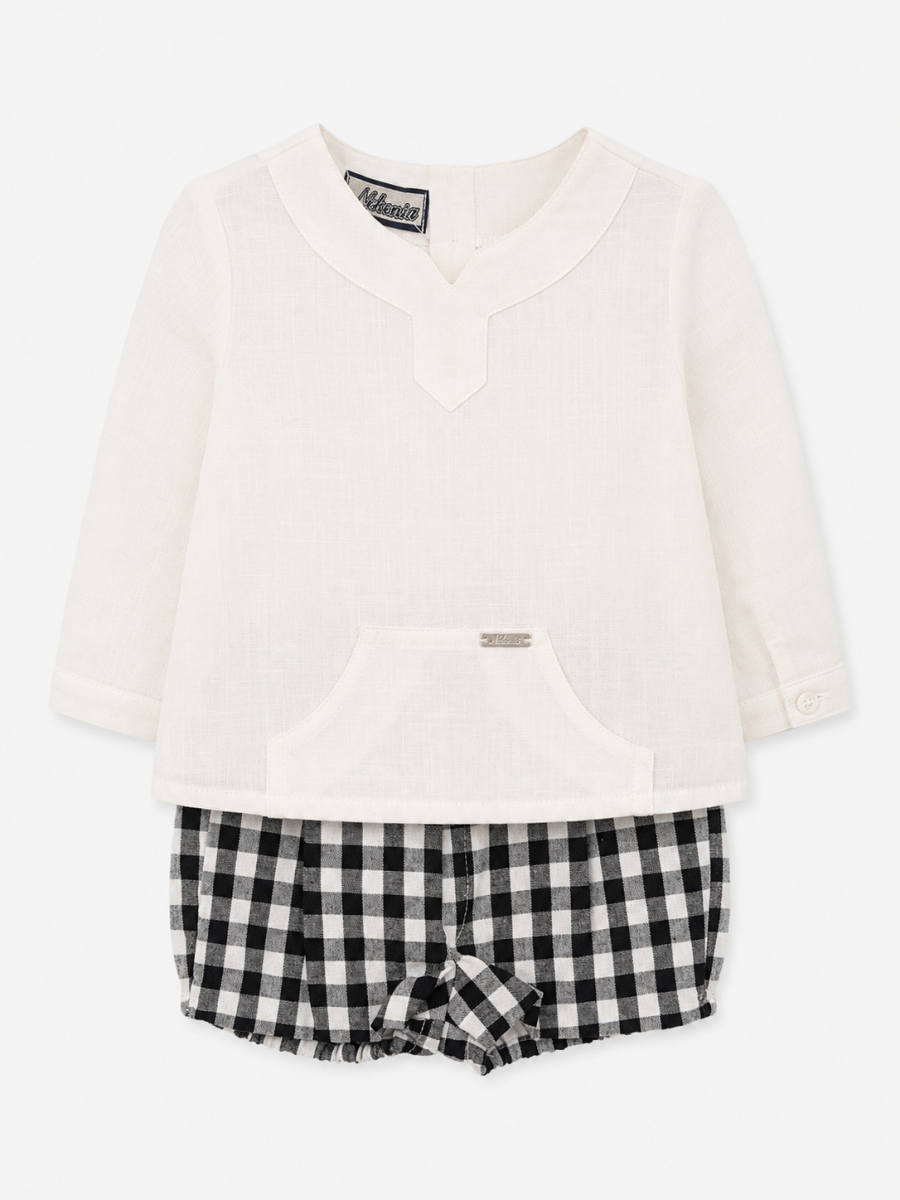 Conjunto para Niño de Camisa Ibicenca Blanca y Ranita Cuadros Vichy – Nekenia