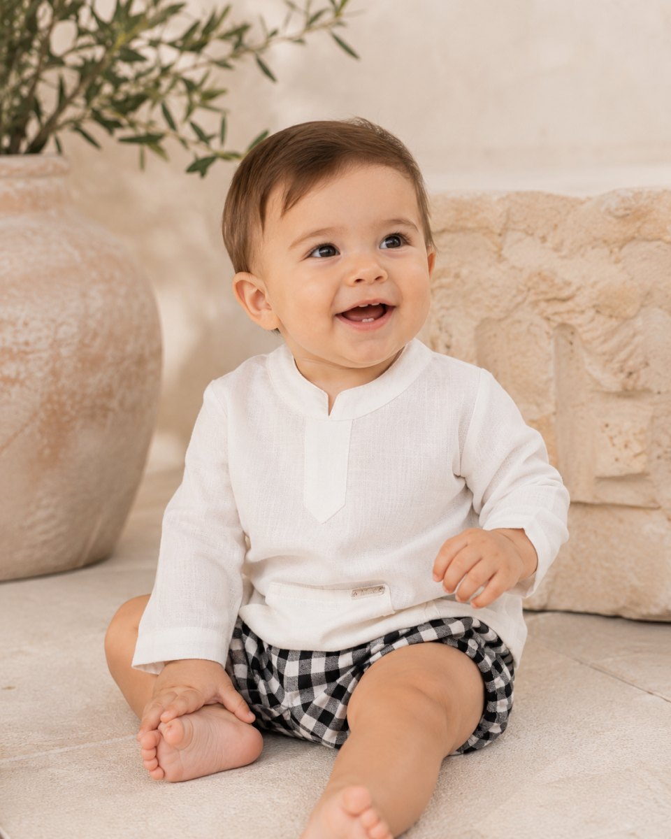 Conjunto para Niño de Camisa Ibicenca Blanca y Ranita Cuadros Vichy – Nekenia - Imagen 3