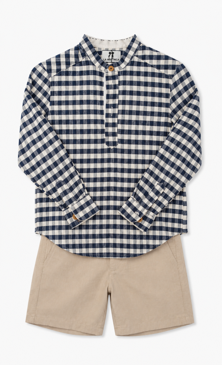 Conjunto para Niño de Camisa Cuadros Vichy Marino y Pantalón Beige – La Martinica - Imagen 3