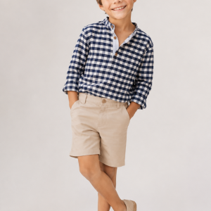Conjunto para Niño de Camisa Cuadros Vichy Marino y Pantalón Beige – La Martinica