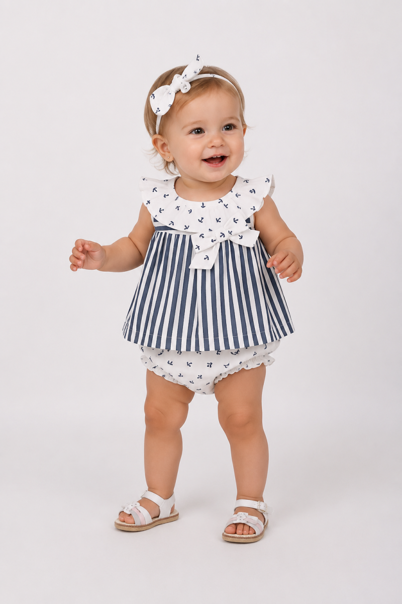 Conjunto Marinero de Blusa a Rayas, Ranita y Diadema – BBZ Creaciones - Imagen 3