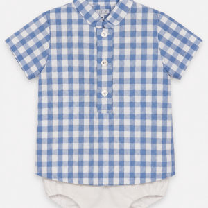 Conjunto para Niño de Camisa Cuadros Vichy Celeste y Ranita Blanca – BBZ Creaciones