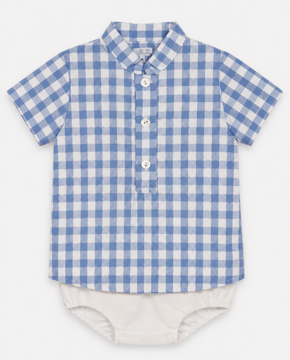 Conjunto para Niño de Camisa Cuadros Vichy Celeste y Ranita Blanca – BBZ Creaciones