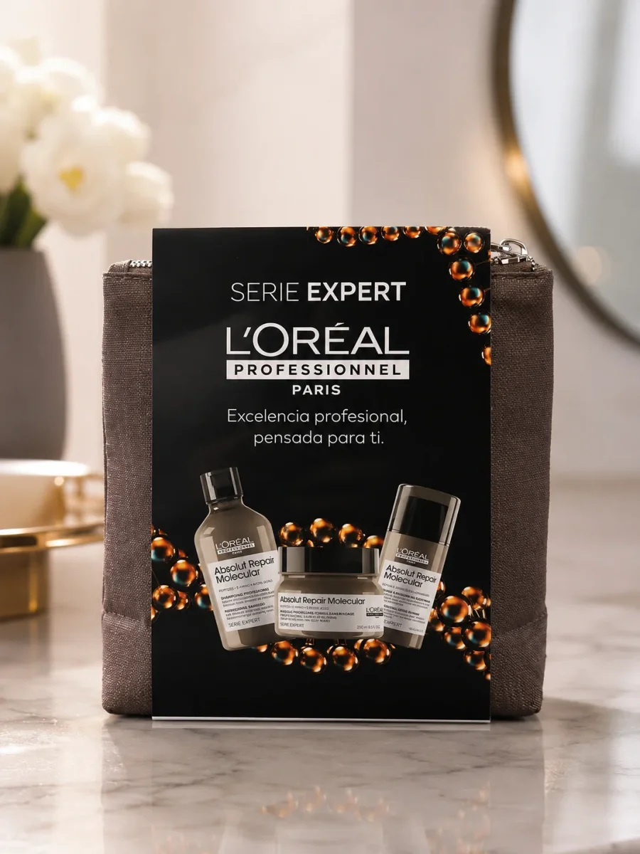 L'Oréal Professionnel Absolut Repair Molecular Cofre contiene Shampoo + Mascarilla + Leave-In Mask | Reparación molecular para cabello extremadamente dañado