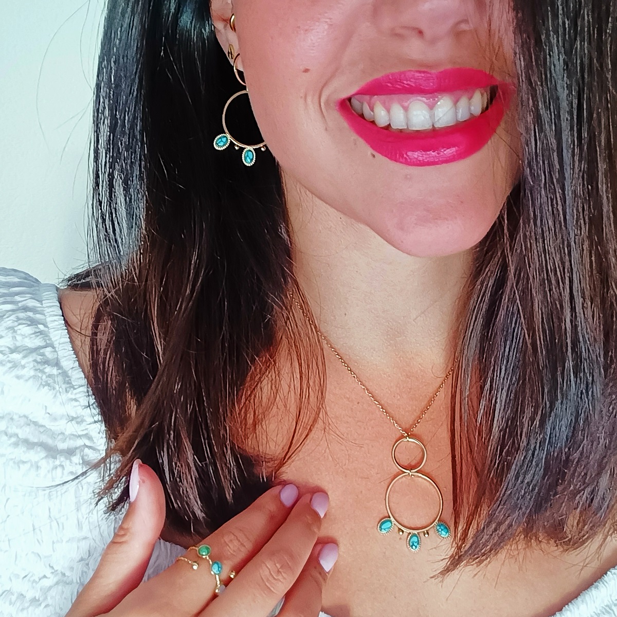 Collar AYLEN Dorado / Turquesa - Imagen 3
