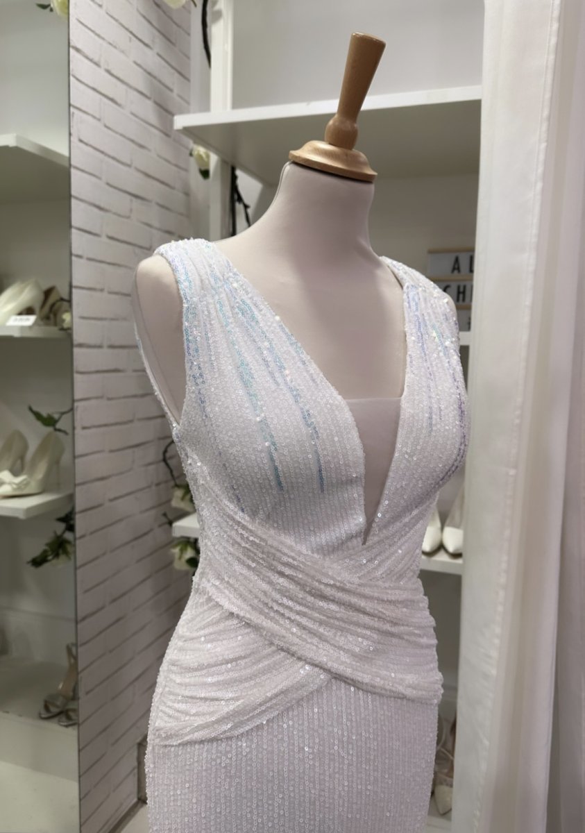 Vestido Novia Lentejuelas Cruzado - Imagen 3