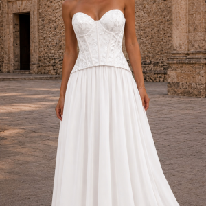 Vestido Corsé Lentejuelas Falda Gasa Novia