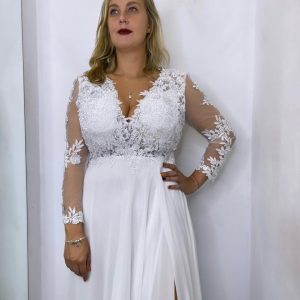 Vestido Dama Mangas Abertura Novia Curvy