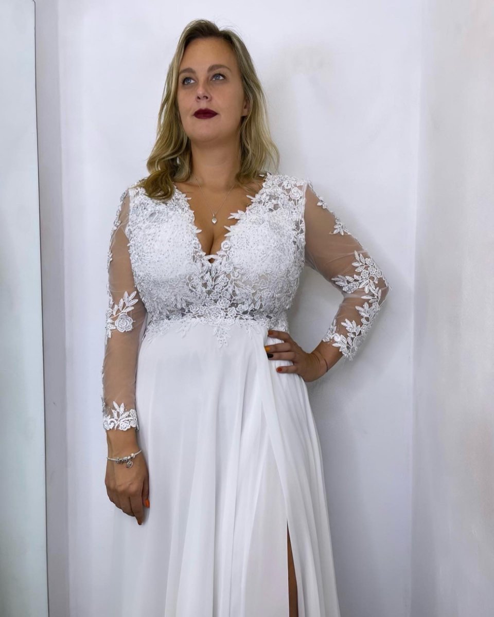 Vestido Dama Mangas Abertura Novia Curvy