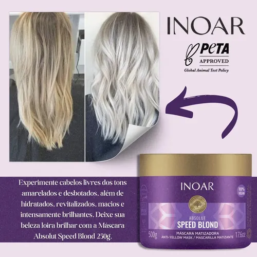Inoar Absolut Speed Blond Máscara Matizadora – 250 g Mascarilla matizadora para cabellos rubios, decolorados, grises y con mechas - Imagen 3