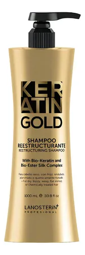 Keratin Gold Shampoo & Acondicionador Reestructurante 1000 ml (1 Litro) With Bio-Keratin & Bio-Ester Silk Complex - Imagen 4